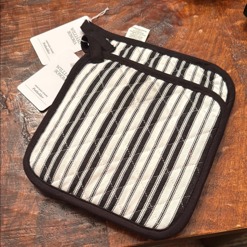 Williams Sonoma Striped Pot Holder Set in Black and Cream